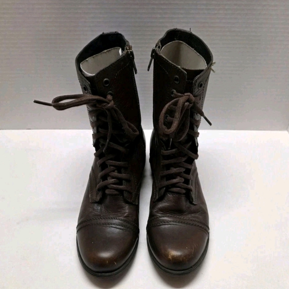 Steve Madden Troopa Brown Leather Lace Up Combat Boots Womens Size 7.5